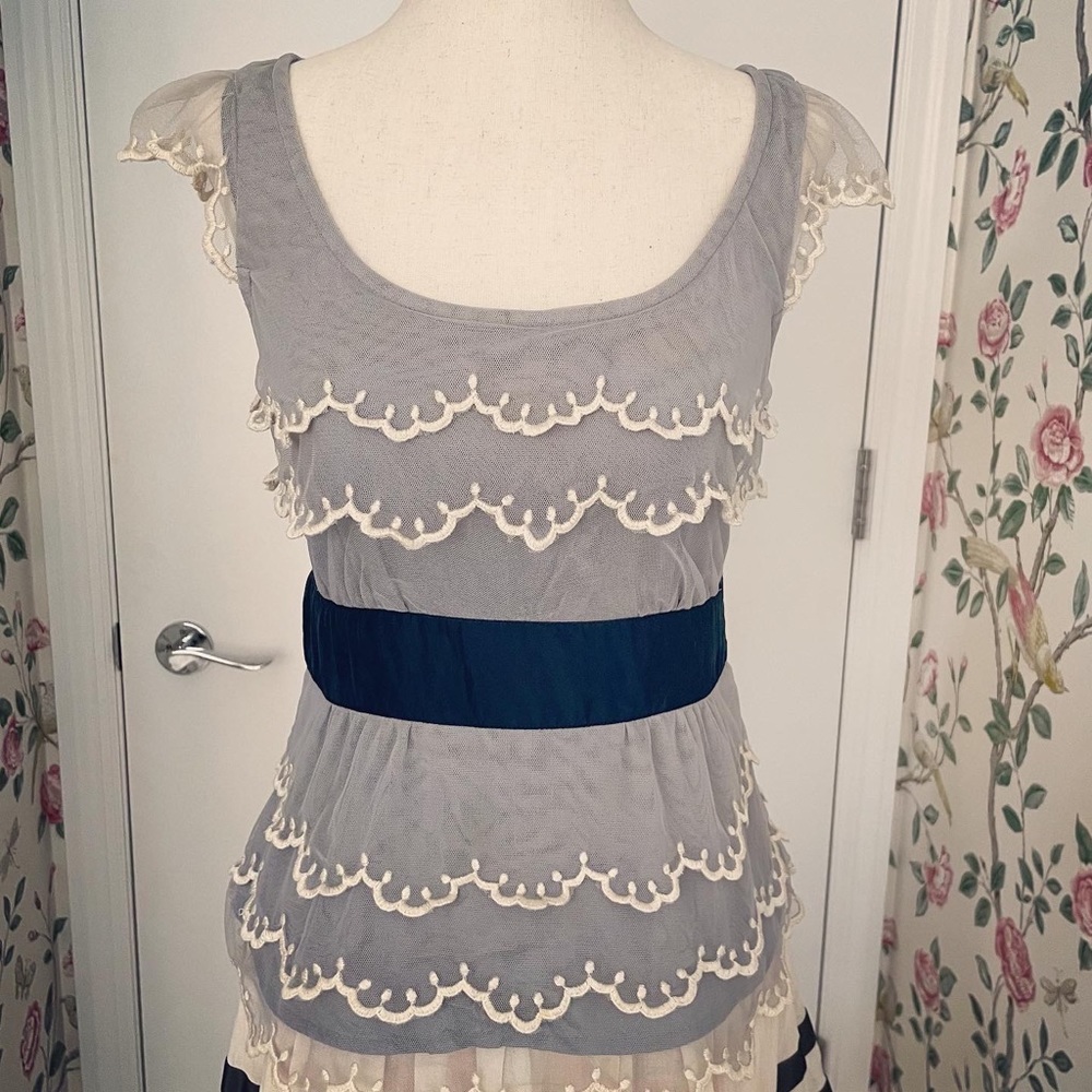 Anthropologie Floreat Blue-Grey Peplum Top - Size 0